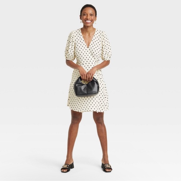 Women's Balloon Short Sleeve Mini Wrap
Dress - A New Day Cream/Black Polka Dots - Picture 3 of 3